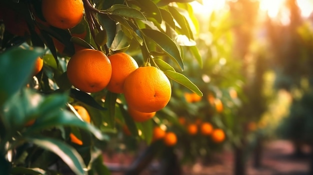 Naranjas en un árbol al sol