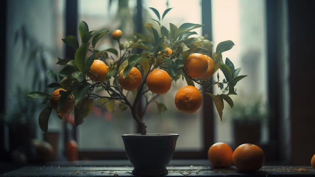 Naranjas en el árbol en el jardíngenerativo ai