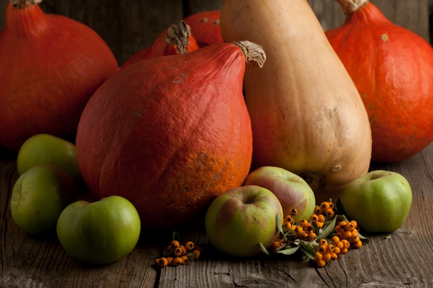 Naranjas calabazas y manzanas