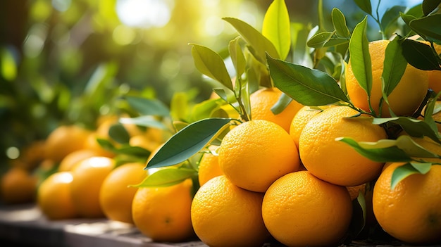 Las naranjas de cítricos redondos y brillantes del jardín son jugosas y dulces en bebidas o se comen crudas.