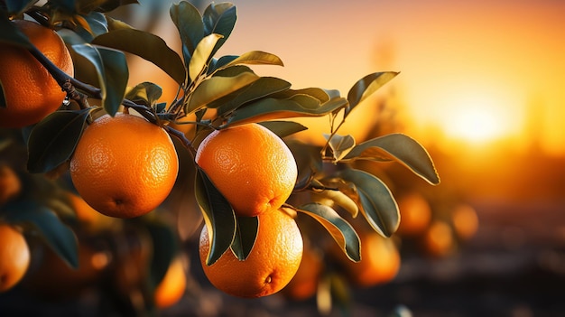 Las naranjas de cítricos redondos brillantes del jardín son jugosas y dulces en bebidas o se comen crudas.