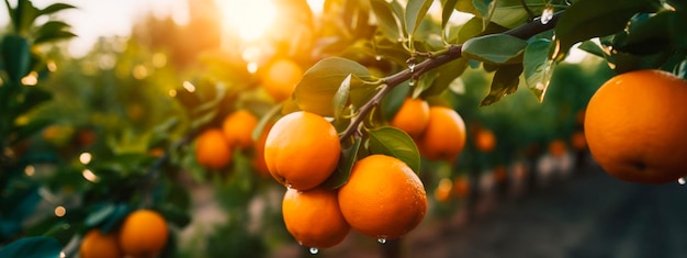 Las naranjas crecen en un árbol en un jardín de cosecha Ai generativo