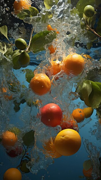 Naranjas flotantes en una piscina