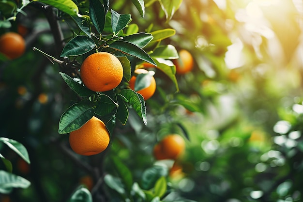 Naranjas frescas creciendo en un árbol