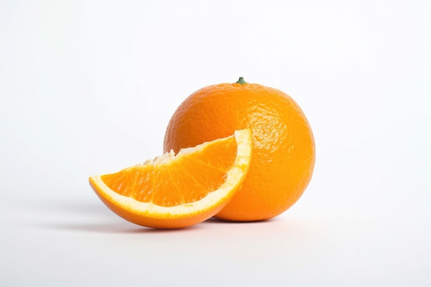 Naranjas frescas enteras y en rodajas aisladas sobre fondo blanco