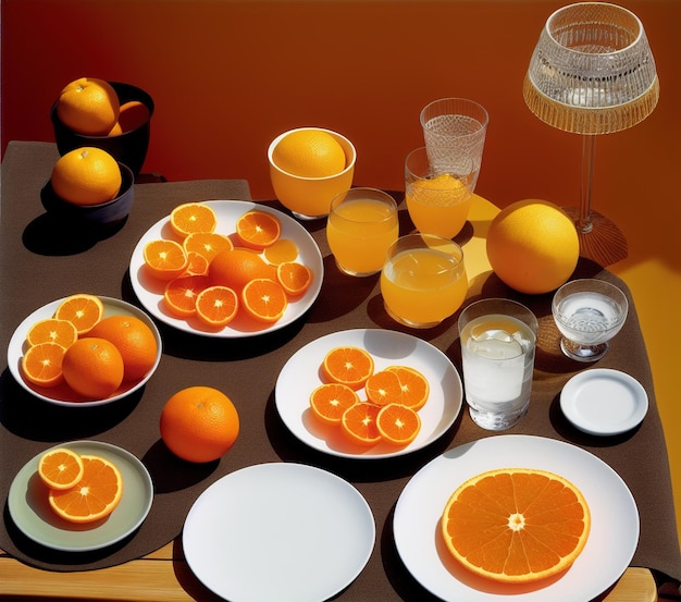 naranjas frescas y jugo de naranja en una mesa de madera