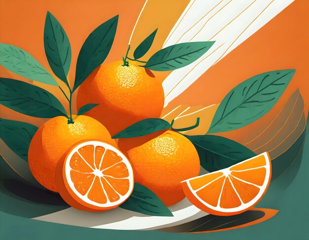 naranjas frescas y saludables en estilo de ilustración minimalista alimentos saludables generados con IA