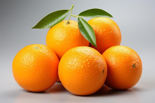 Naranjas con hojas aisladas sobre fondo blanco Trazado de recorte incluido