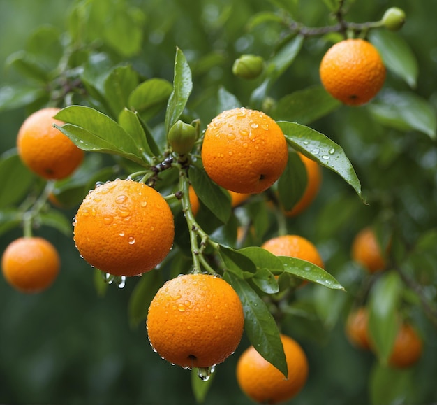 Naranjas maduras en el árbol en el jardín Profundidad superficial del campo