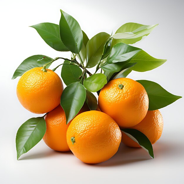 Naranjas maduras con hojas sobre un fondo blanco. Trazado de recorte