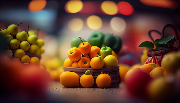 Naranjas y manzanas frutas en canasta IA generativa