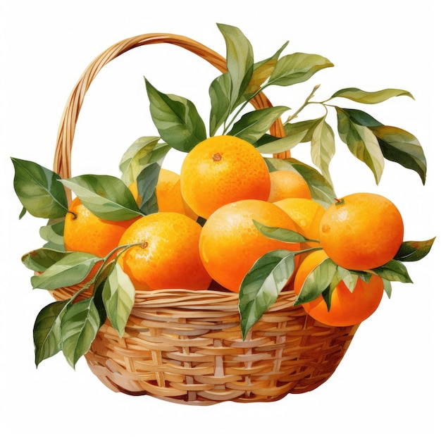 Naranjas o mandarinas acuarelas sobre fondo blanco IA generativa
