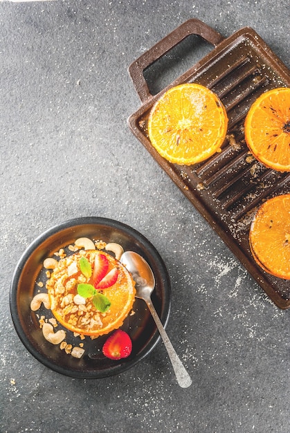 Naranjas a la plancha con granola