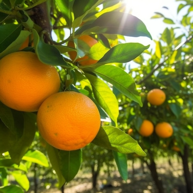 Naranjas en plantaciones en el jardín alimentos orgánicos ai generativo.