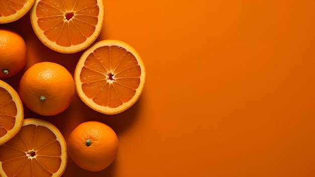 Naranjas sobre un fondo naranja brillante