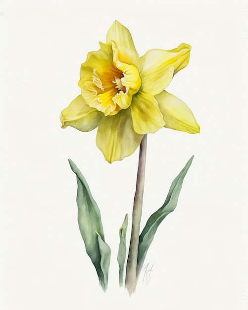 Narciso amarelo em fundo branco Ilustração em aquarela