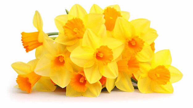 Los narcisos amarillos vibrantes y las flores de narcisos se destacan en un lienzo blanco prístino