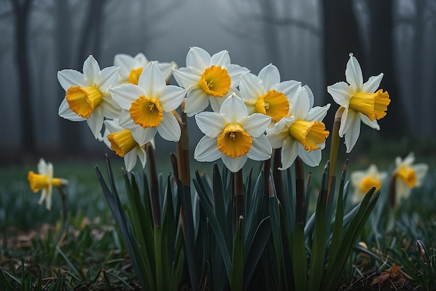 Foto los narcisos capturados en una pintura con una niebla nebulosa