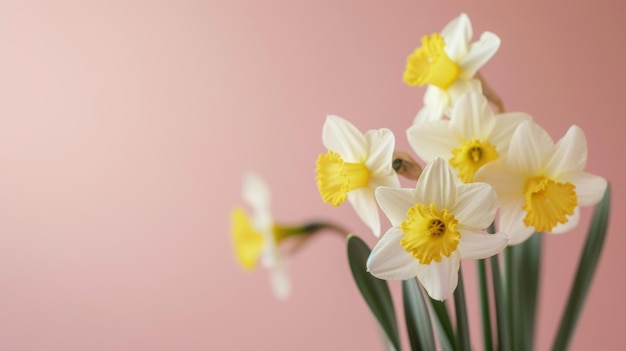 narcisos en un fondo rosa con espacio para el texto