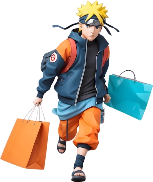 Naruto mit Einkaufstasche Anime-Charakter-Einkaufen Naruto-Einkaufsreise Anime-Waren-Aufnahme N