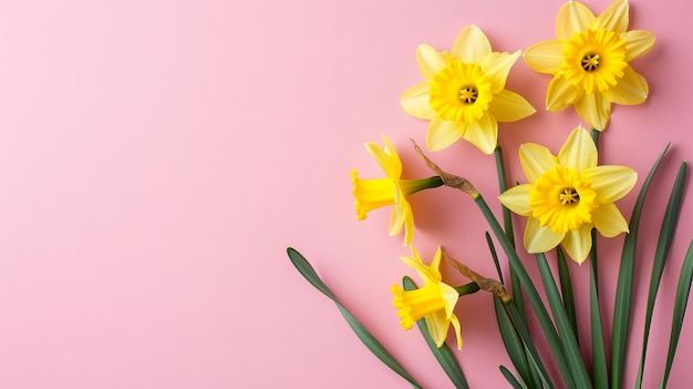 Narzissen auf rosa Hintergrund mit Platz für Text