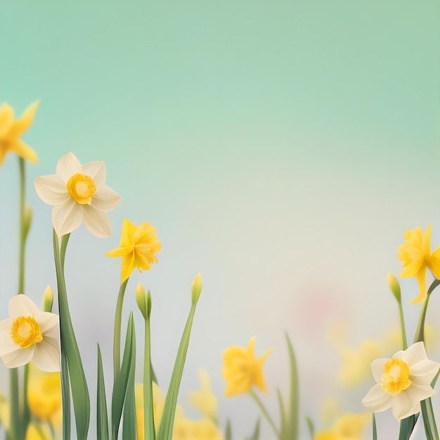 Foto narzissen-blumen-wiesen-hintergrund mit kopienraum