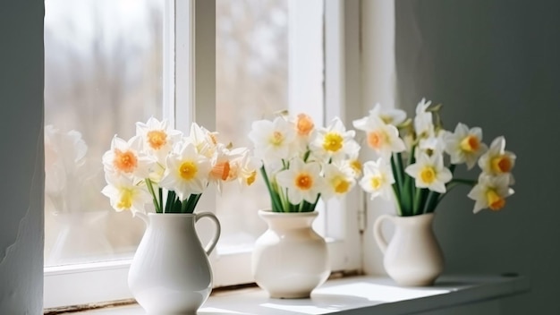 Narzissen in einer Vase Narzissen im Fenster