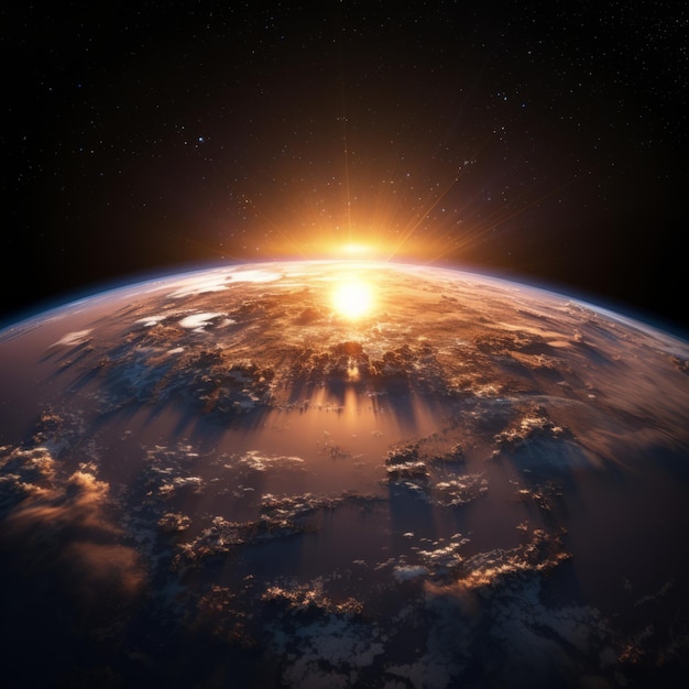 Nascer do sol a partir do espaço mostrando a curvatura da Terra e da atmosfera