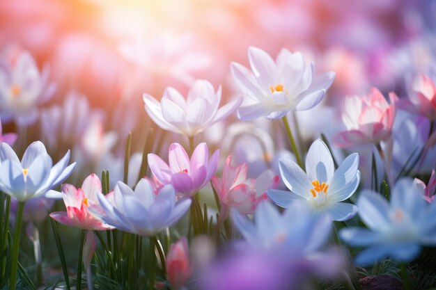 Nascer do sol brilhante sobre um campo vibrante de tulipas de primavera Natureza Despertar Inteligência Artificial Gerativa