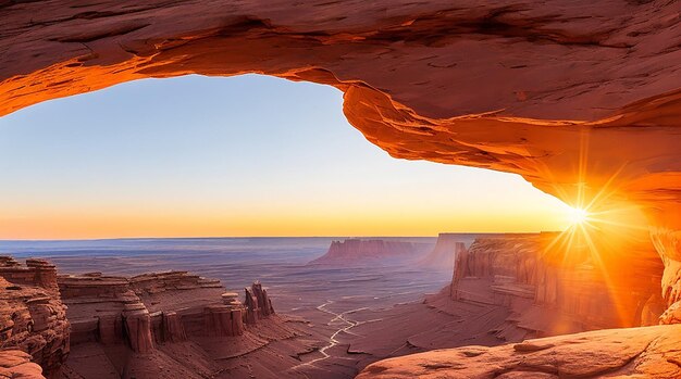 Nascer do sol no arco da mesa no parque nacional de canyonlands perto de Moab Utah EUA