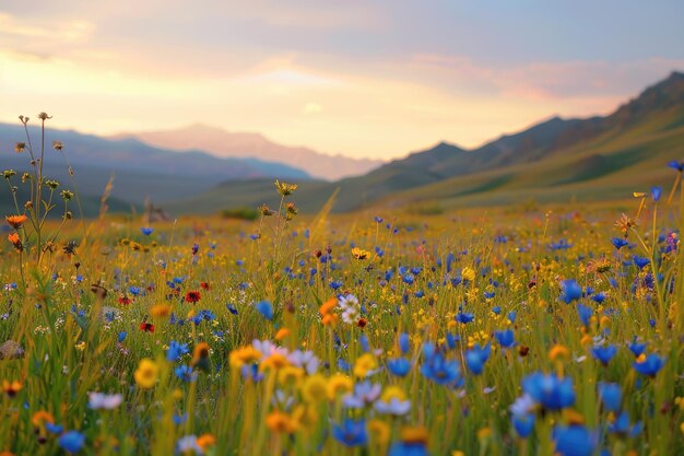 Nascer do sol no deserto da Califórnia Flores silvestres vibrantes florescem na encosta verde AR 32