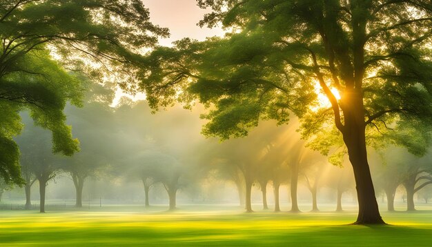 Foto nascer do sol pela manhã com árvores e o sol