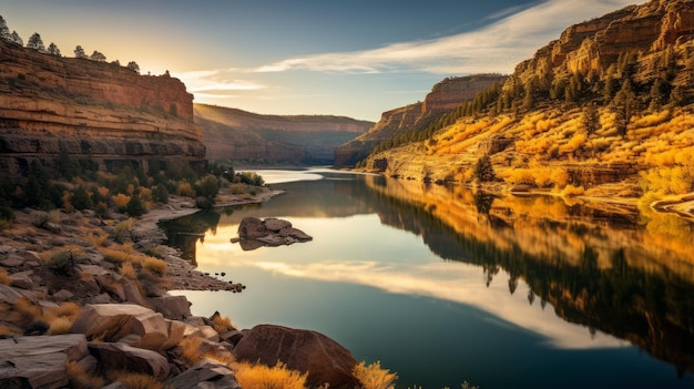 Foto nascer do sol sereno paisagem idealizada dos nativos americanos refletida na água