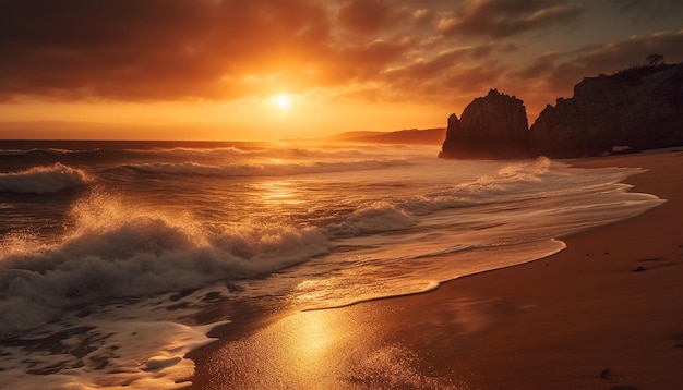 Nascer do sol sobre águas tranquilas um paraíso tropical gerado pela IA