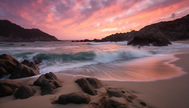 Nascer do sol sobre águas tranquilas, um paraíso tropical gerado por IA