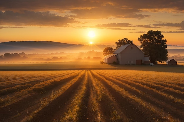 Foto nascer do sol sobre as terras agrícolas