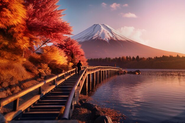 Foto nascer do sol sobre o monte fuji