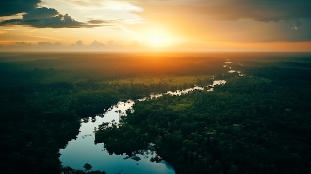 Foto nascer do sol sobre o rio de manhã