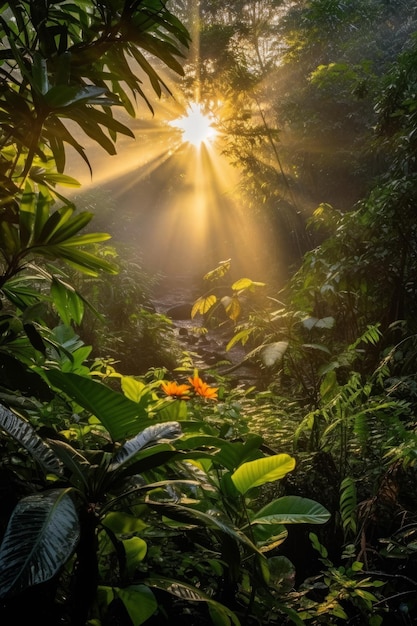 Foto nascer do sol ultra realista através da selva