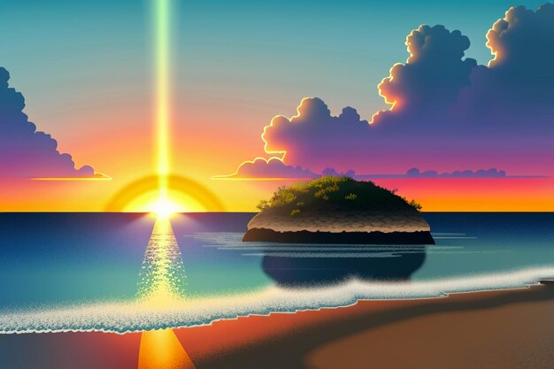 Foto nascer e pôr-do-sol luz no oceano praia ilha bela paisagem natural papel de parede fundo