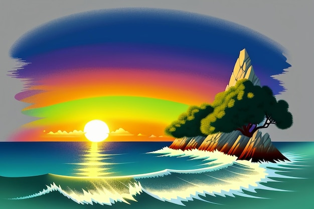 Nascer e pôr-do-sol luz no oceano praia ilha bela paisagem natural papel de parede fundo
