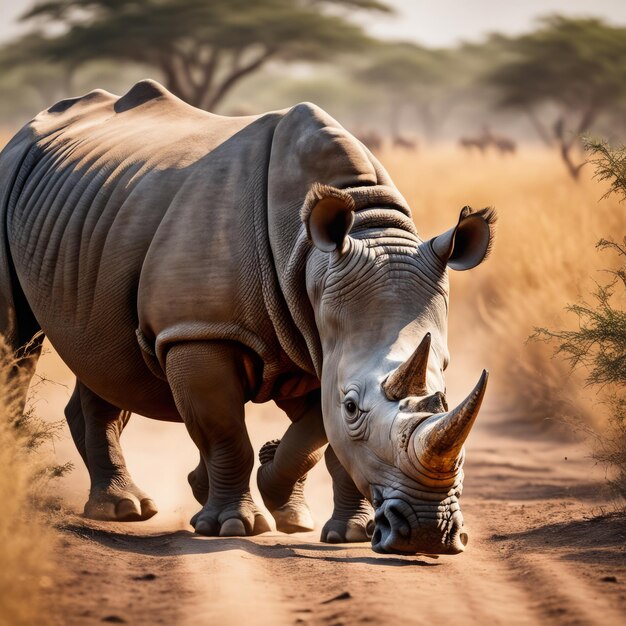 Foto nashorn mit großem horn nashorn in der wildnis nashorn mit großen hörnern