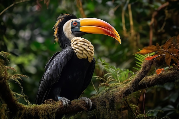 Nashornvogel thront im dichten Dschungeldach