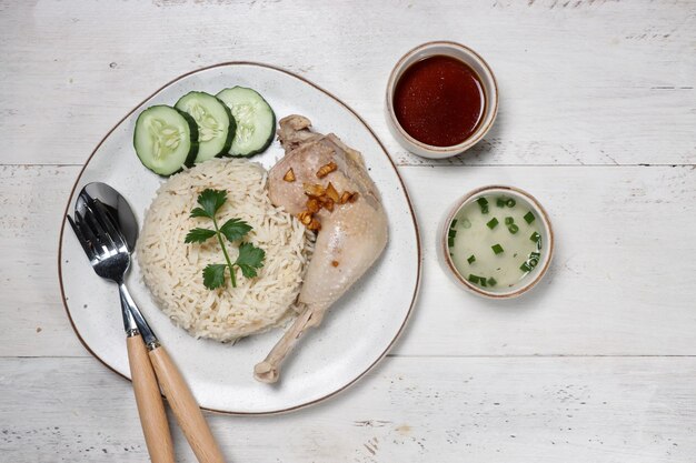 Nasi ayam hainan. Arroz con pollo de Hainan.