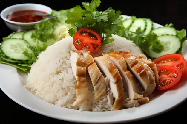 Foto el nasi de hainan o el pollo de hainan es una delicia culinaria