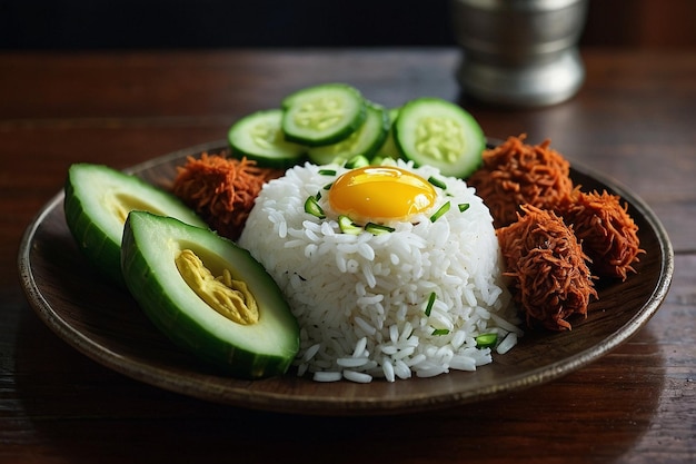 Nasi Lemak de Malasia con pepino