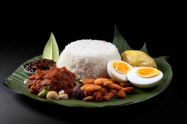 Nasi lemak sobre fondo negro