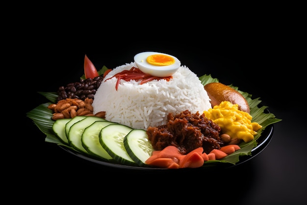 Nasi lemak sobre fondo negro