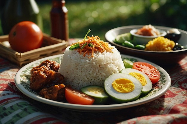 Foto nasi liwet es una deliciosa pieza central para un picnic.