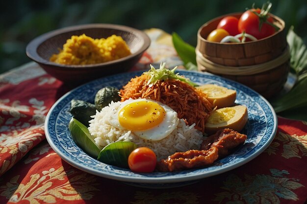 Foto nasi liwet es una deliciosa pieza central para un picnic.